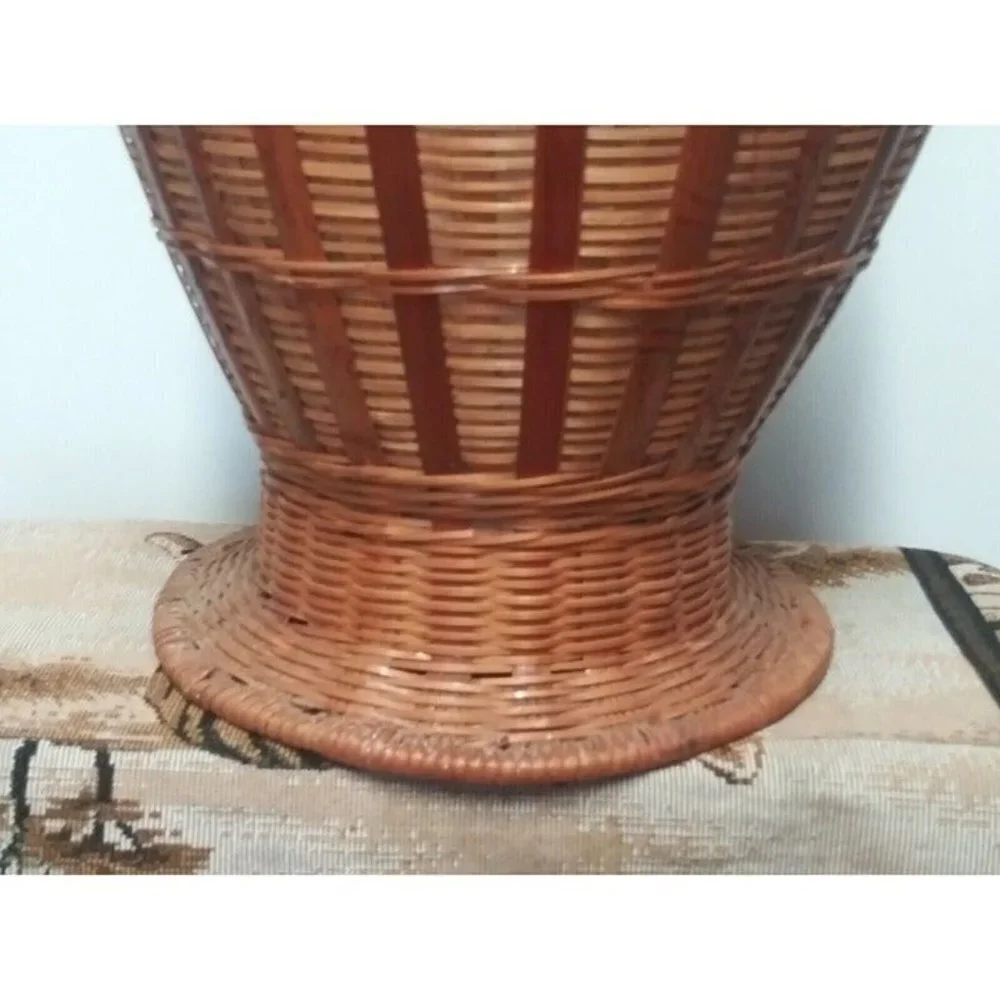 Vintage wicker Vase Bamboo rattan 13.5